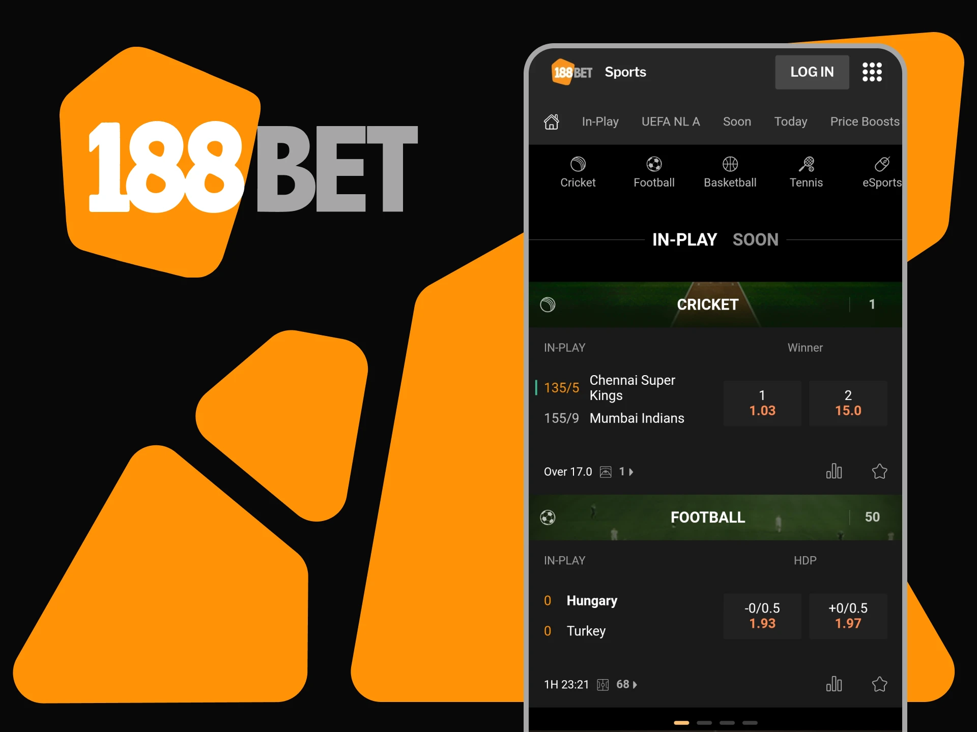 You can place bets on sports in the 188bet application.