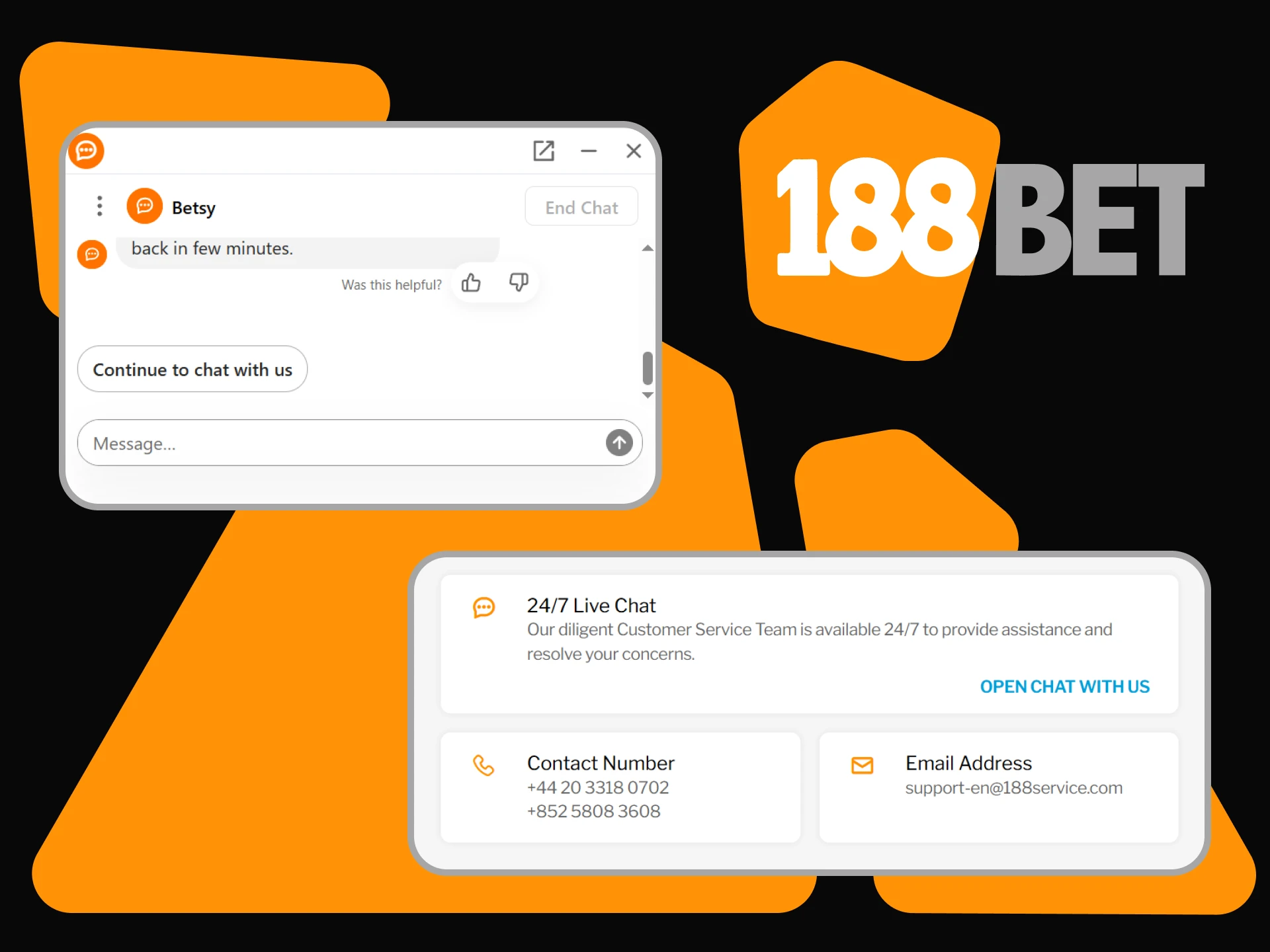 You can always contact the 188bet website support.